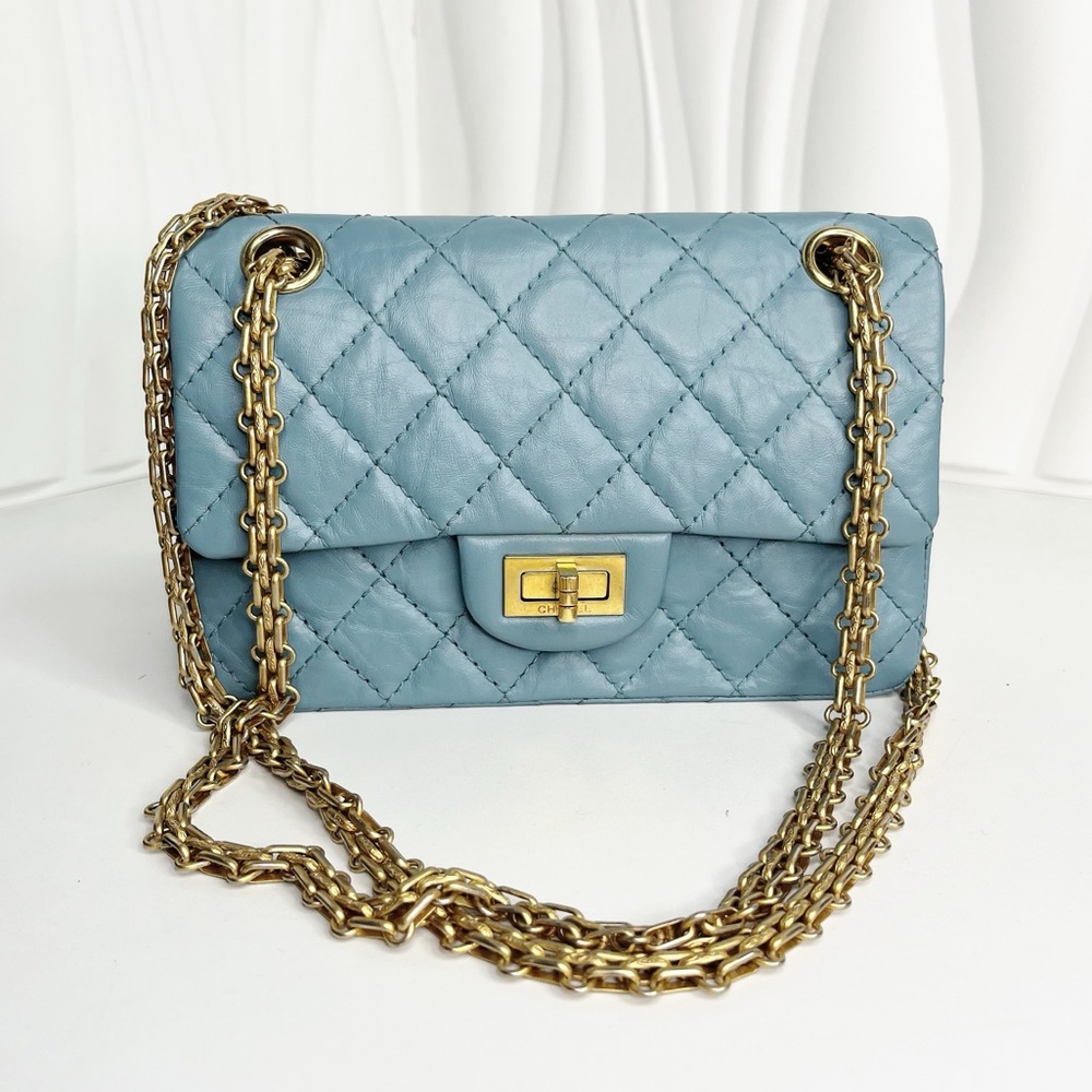 Chanel Blue Chevron Quilted Aged Calfskin Mini 2.55 Reissue Flap Bag